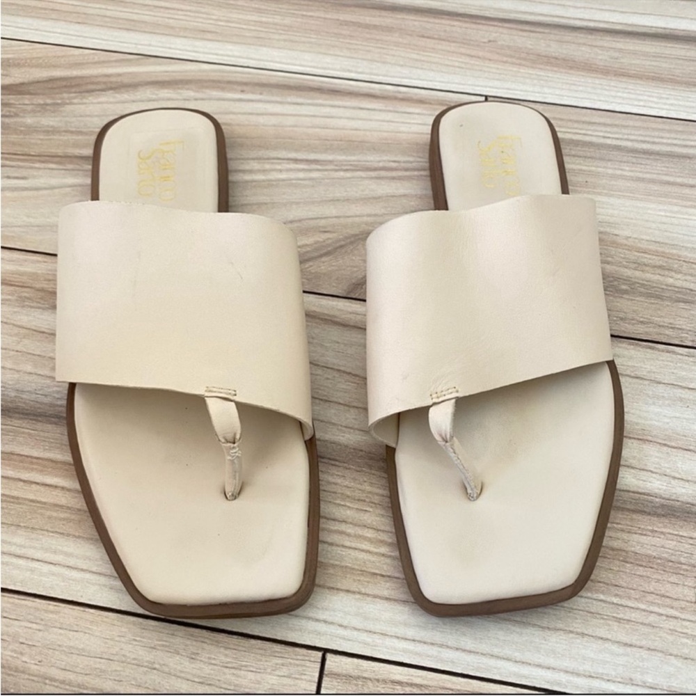 NEW! FRANCO SARTO Merci Leather Slip On Sandal Angular Silhouette Ivory Size 9.5